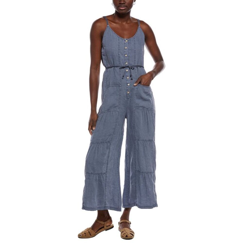 Xcvi Womens Macauley Crop Linen Jumpsuit, White